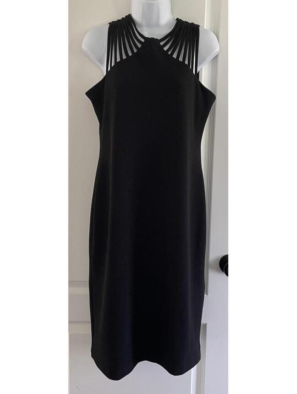 Black Sleeveless Midi Dress with Strappy Neck Detail